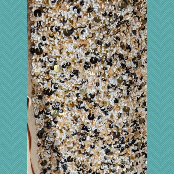 Postmark Beige Cream Sequin Beaded Boxy Fit Pailette Cardigan - Picture 2 of 5